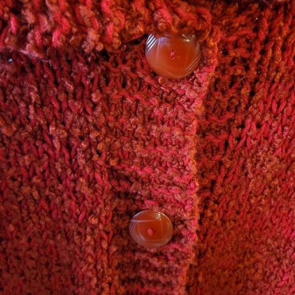 Vintage Hand Made Knit Button Down Sweater Top Red Size XL Short Sleeve - Picture 4 of 5